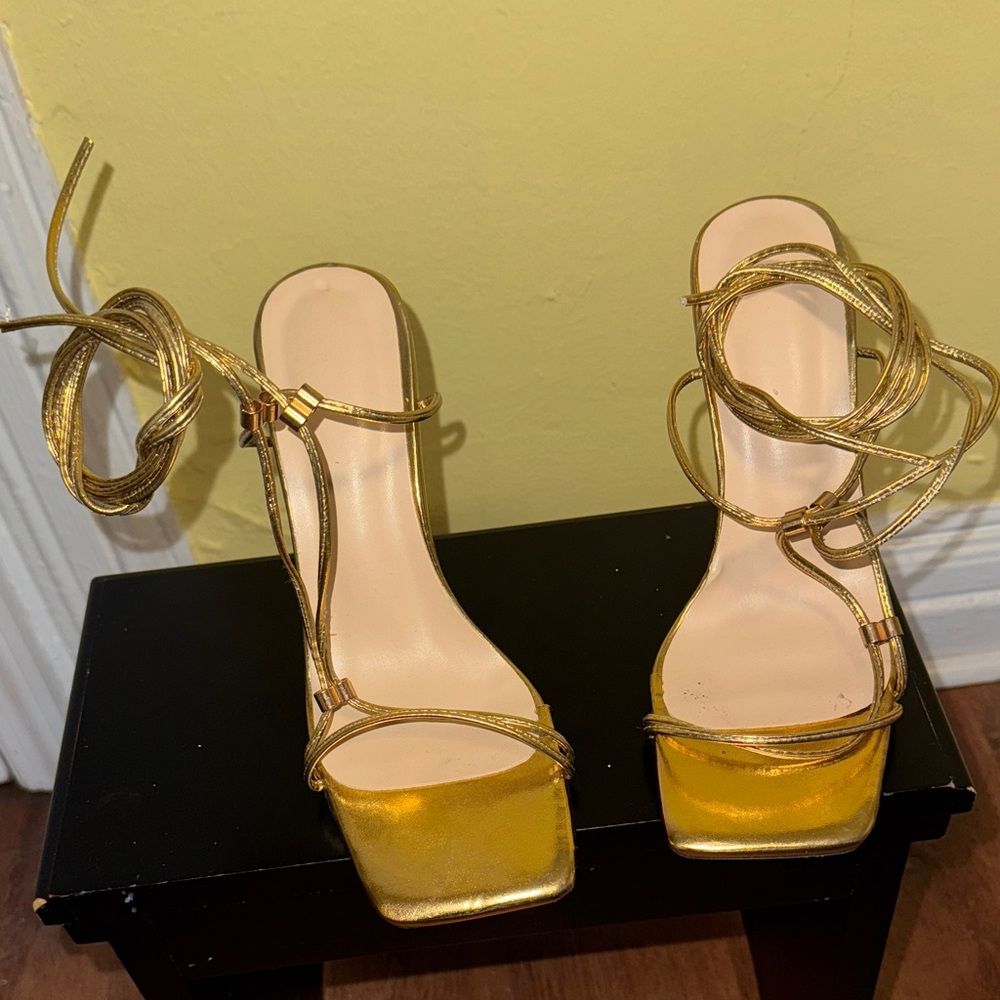 Elegant Gold Strappy Women's Heels